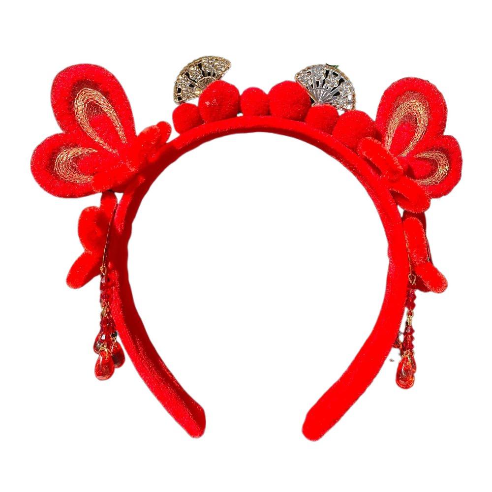 Headwear New Year Hair Hoop Embroidered Bow Ancient Style Hairband Red Plush Headband  Festival
