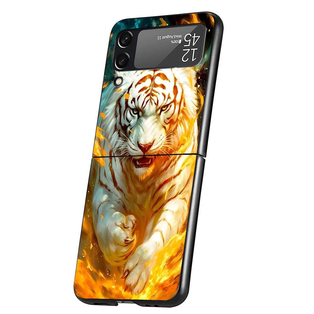 Ferocious Tiger Animal Case Phone Cover for Samsung Galaxy Z Flip 6 5 4 3 5G ZFlip6 ZFlip5 ZFlip4 ZFlip3 Black Hard Trend Fundas