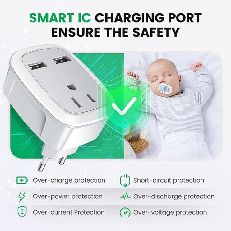 Multifunctional US to European/UK/IT/for CH Travel Plug Adapter with 2 USB 3 in