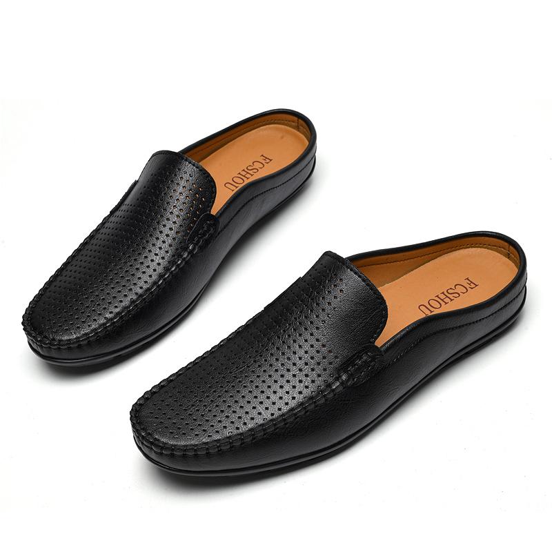 Fashion Men's Genuine Leather Half Loafers Slip-On Comfortable Casual Shoes Dress Shoes Men Business Classic No Back Heel Leather Shoes