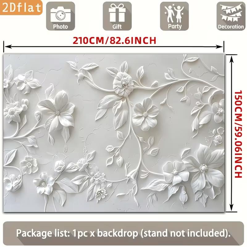 2D White Embossed Floral Backdrop for Wedding Birthday Party Photo Booth Background