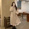 Autumn Korean Style Waist-Cinching Ruffled Fashionable Patchwork Mid-Length Temperament Long Sleeve Dress Women's