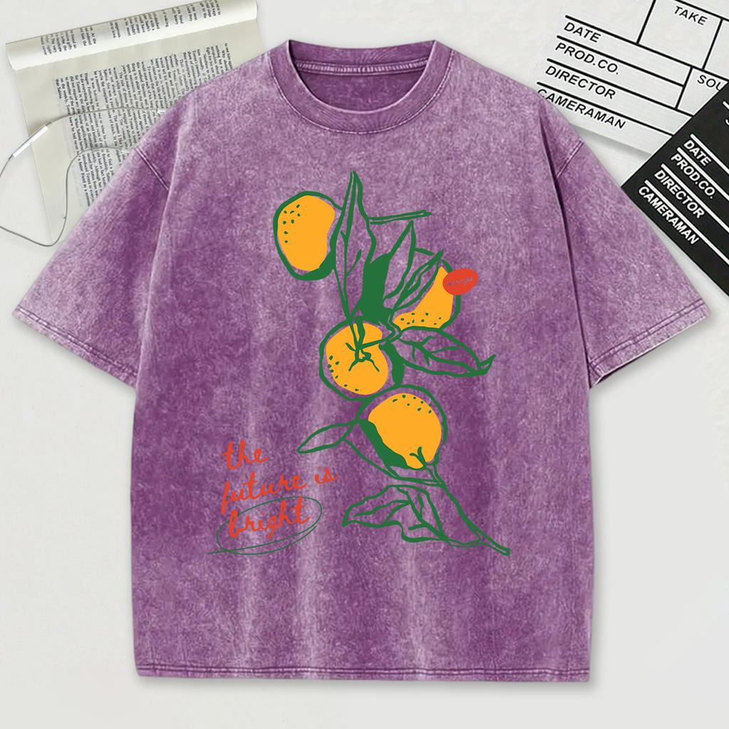 Frisches Orange Gartenmuster Gewaschenes Herren T-Shirt Atmungsaktiv Sport Kurzarm O-Ausschnitt Baumwoll-Top Unisex Weiche Streetwear