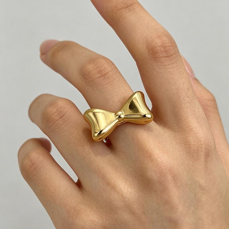 Fashion New Stainless Steel Rings Women Bowknot Open Adjustable Rings Exquisite Non-Fading Banquet Party Daily Wear Jewelry Gift