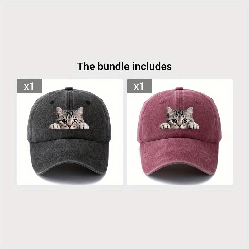 Adjustable Vintage Baseball Cap Featuring a Printed Cartoon Cat Design Perfect for Outdoor Activities Like Travel Camping And
