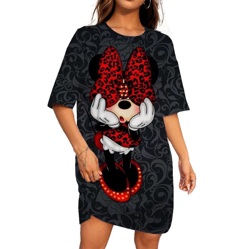 

Disney Mickey Mouse print Women Dress Elegant Sweet Casual Short Sleeve Loose A-Line Dress Summer Beach Dress Female Sundress 8XL