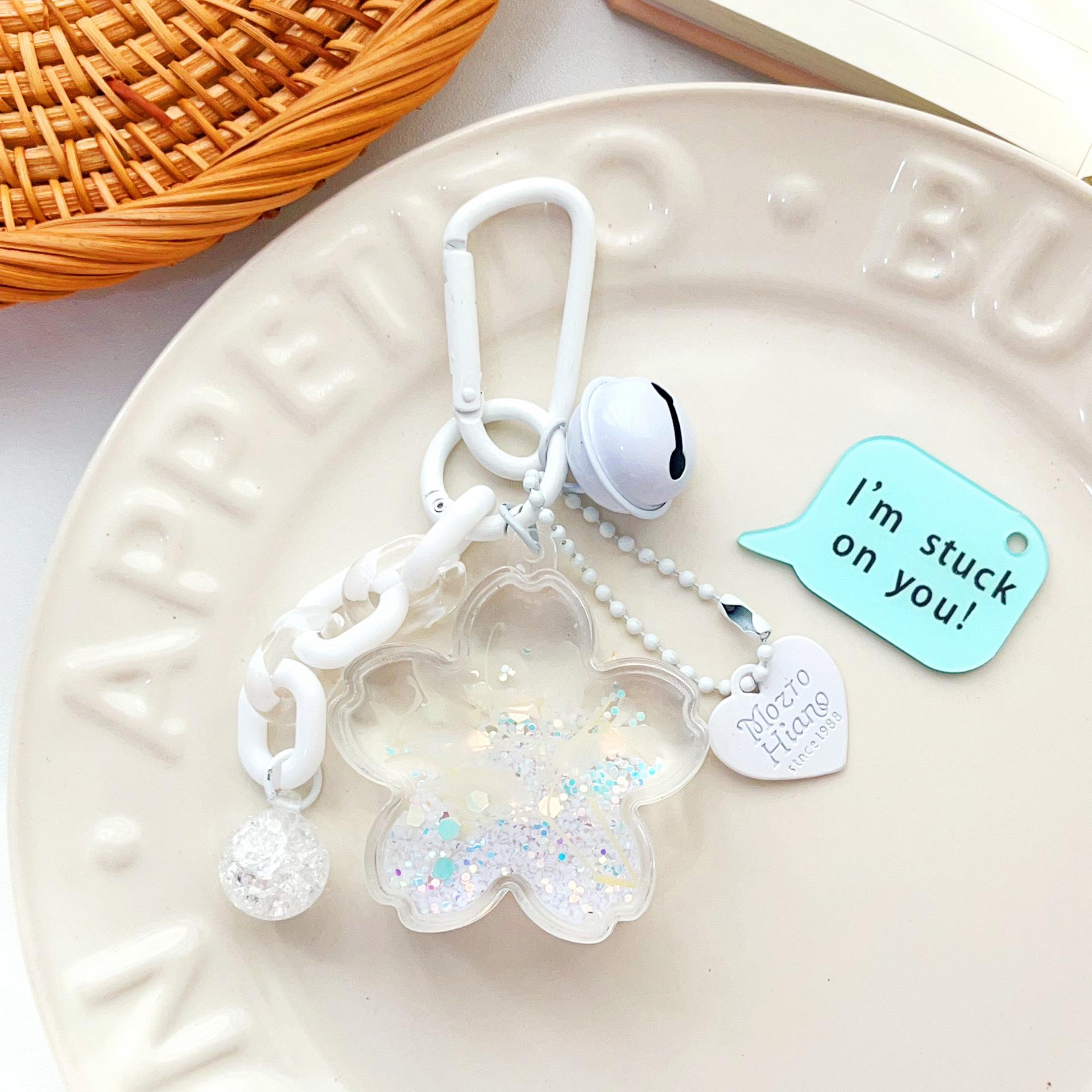 Exquisite Acrylic Keychain with Dried Flower and Sequin Pendant