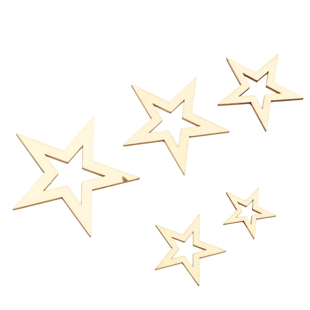205pcs Assorted Size Wooden Stars Unfinished Blank Wooden Stars Ornaments for Art Craft Wedding Party