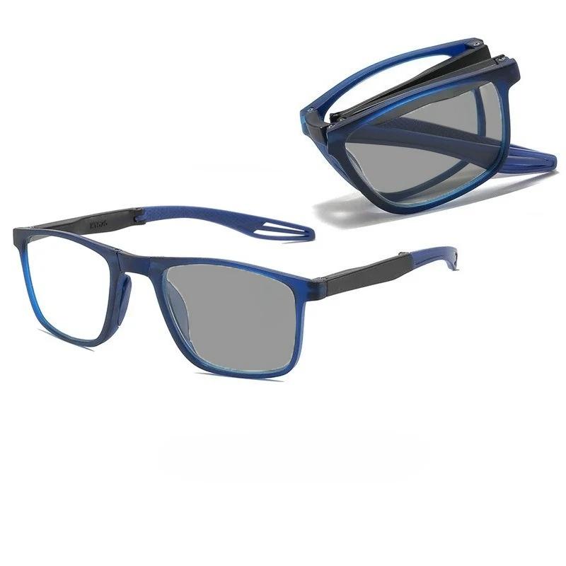 

Фотохромные бизнес-очки для чтения в квадратной оправе, портативные складные, блокирующие синий свет, ультралегкие очки для пресбиопии 4.0