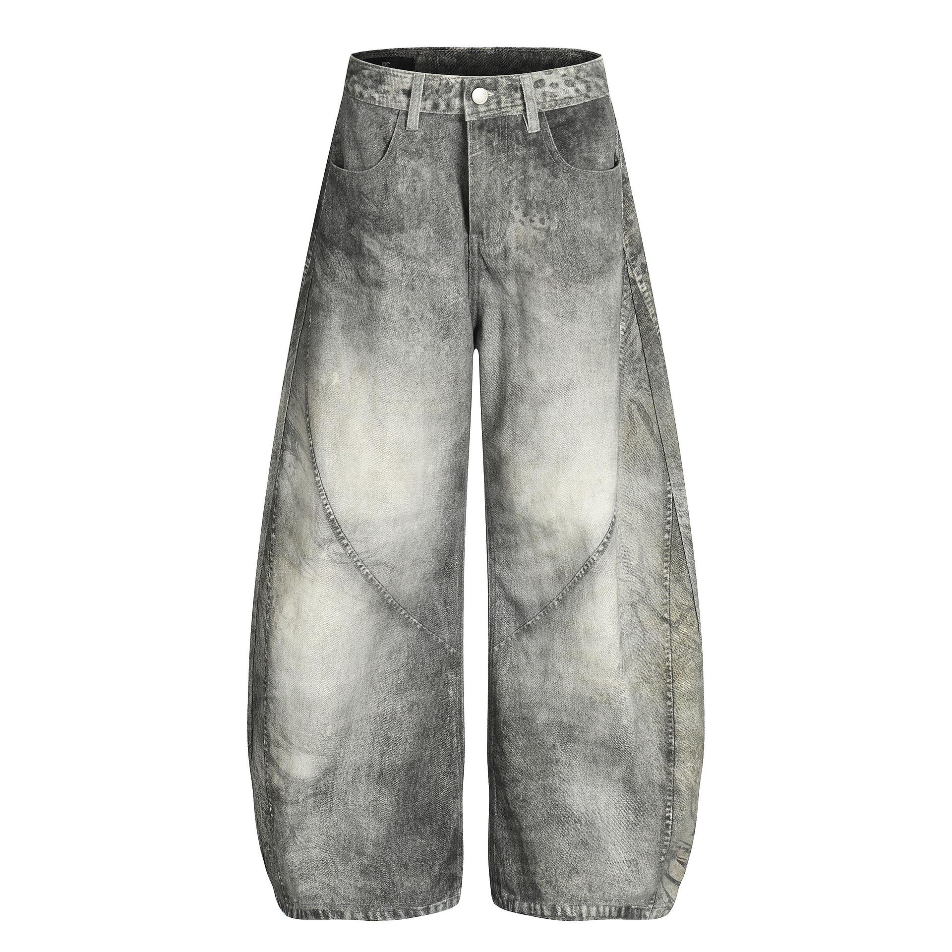 Trendy brand American retro washed scimitar jeans straight individual cleanfit trousers S