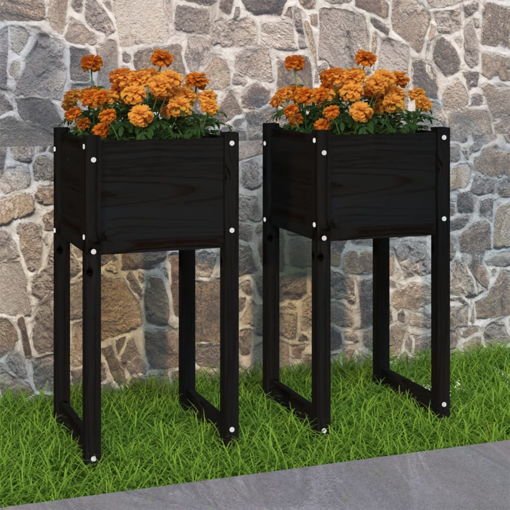 Vidaxl Donice, 2 Szt., Czarny, 40X40X81 Cm, Lite Drewno Sosnowe