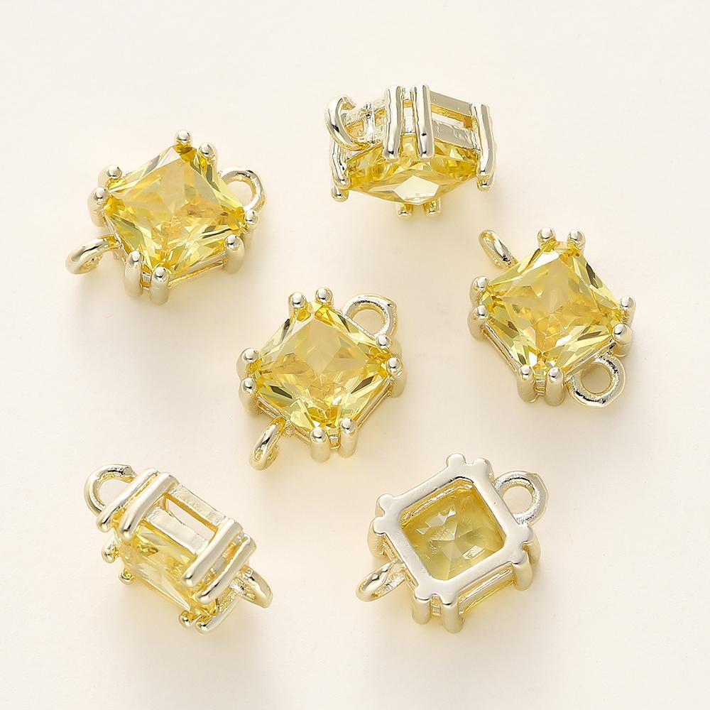 4/6Pcs 14/18K Gold Color Plated Zircon Single Hole Love Heart Double Hole Square Pendants For DIY Jewelry Making Findings