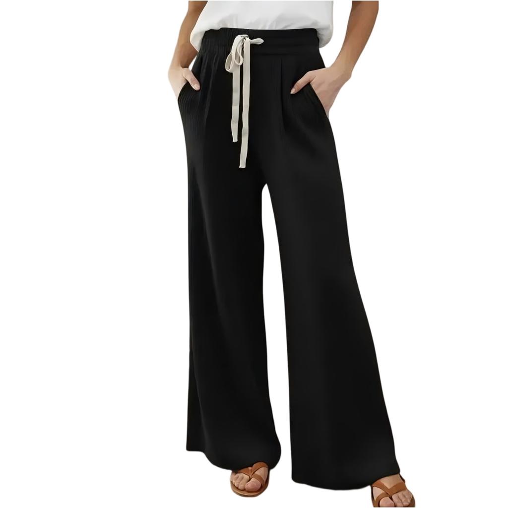 Women's Color Casual Wide,leg Trousers With Drawstring Waist