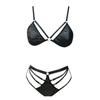 European & American Sexy Black Patent Leather Lingerie Two-Piece Set