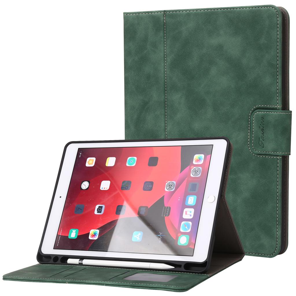 For iPad 10.2 (2021)/(2019)/(2020)/Air 10.5 Inch (2019) Case Wallet Calf Texture Tablet Cover with Pens Slot