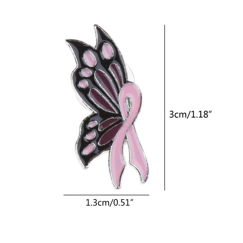 Butterfly Ribbon Brooch Breast Cancers Awareness Metal Dripping Oil Corsage Enamel Pin Badge Clothing Accessories