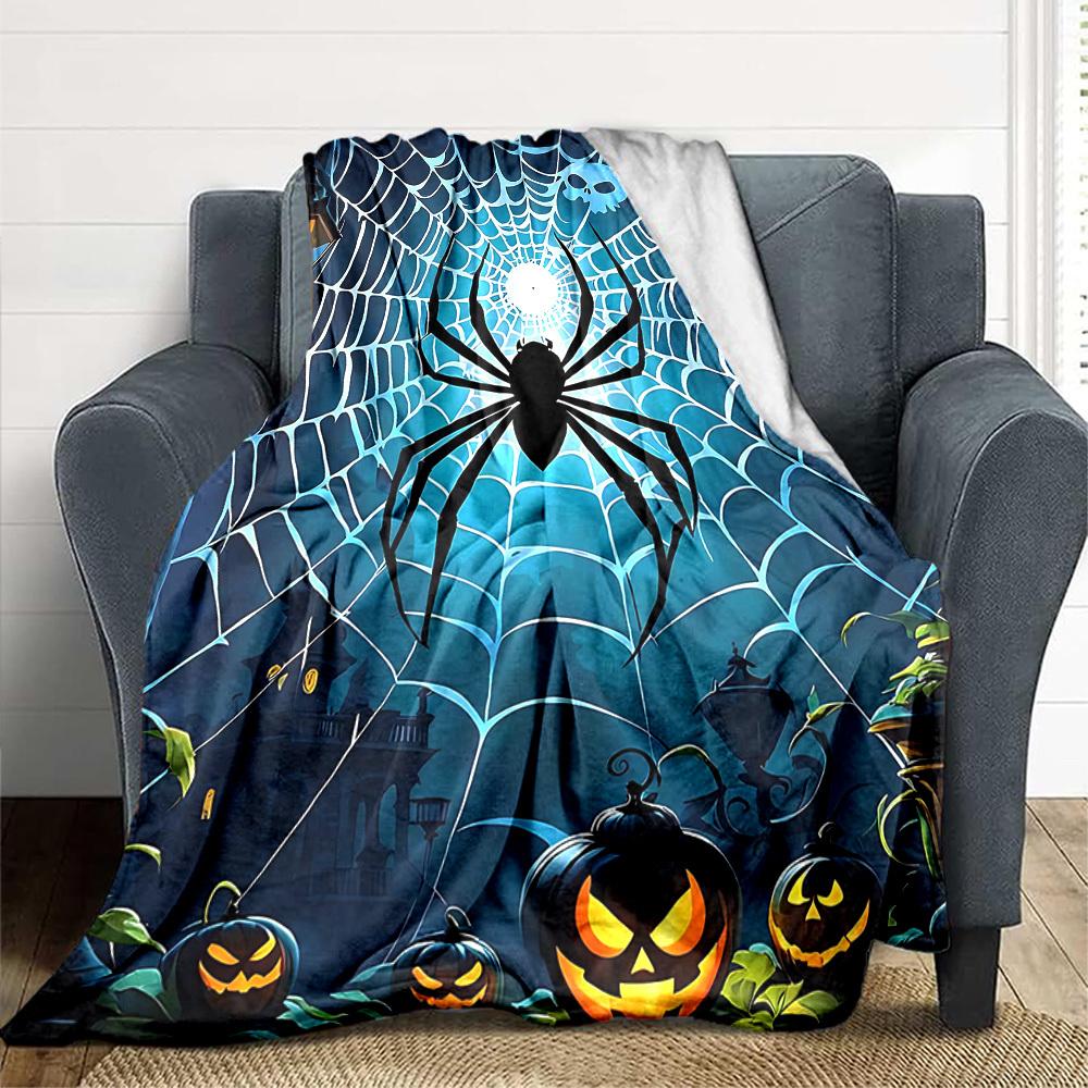 1pc Halloween Spider Print Blanket   Lightweight Flannel Throw Blanket For Sofa, Bed, Living Room, Office, Outdoor Travel, Camping