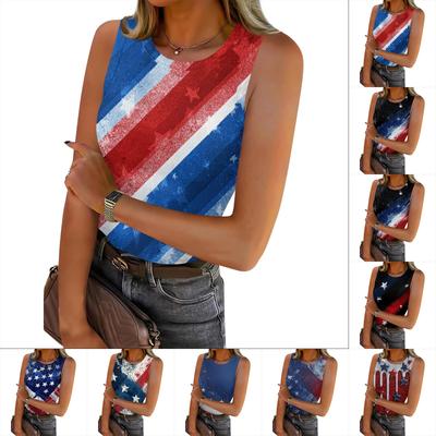 Women's Summer Fashionable Casual Independence Day Printed Round Neck Sleeveless Top Fitted Vest