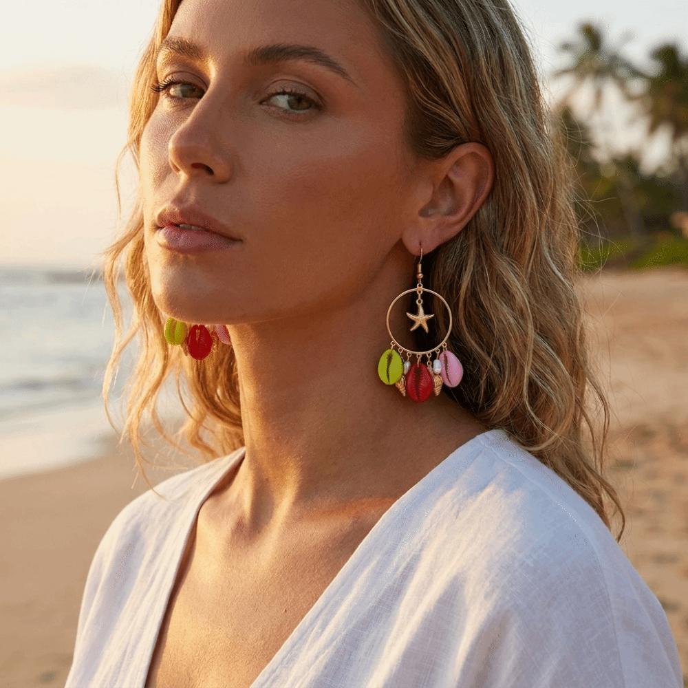 Tassel Starfish Dangle Earrings Bead Drop Earrings Fashion Jewelry Irregular Earrings Party