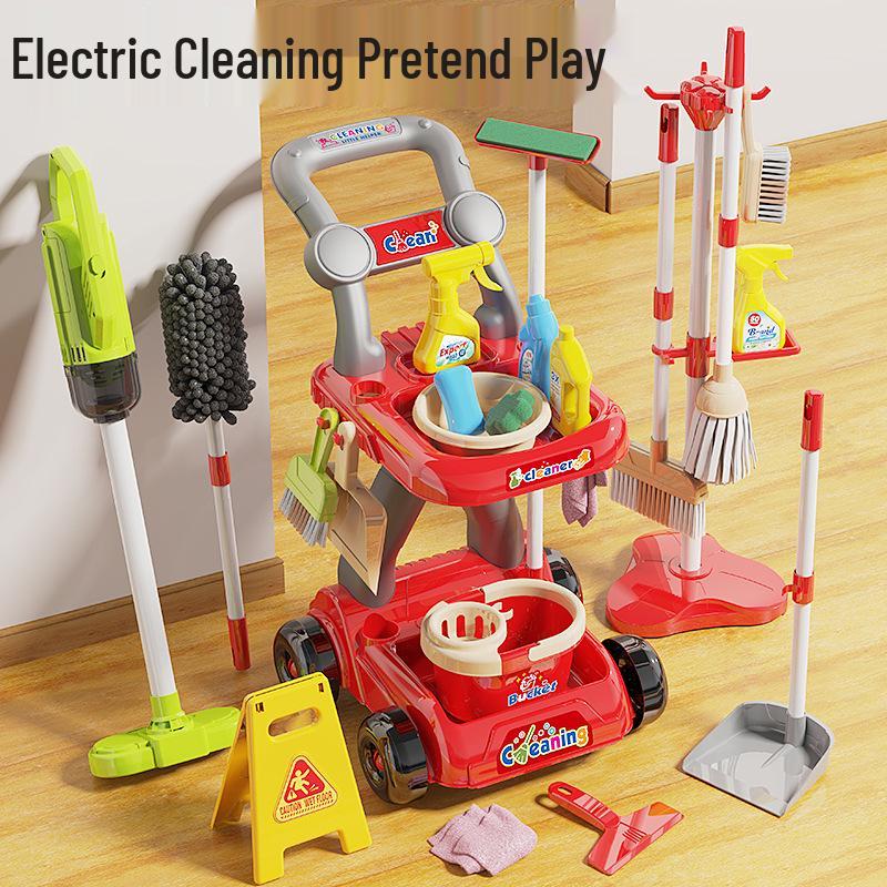 

Детский набор тележки для уборки: Игрушечный пылесос, веник, швабра и инструменты для гигиены