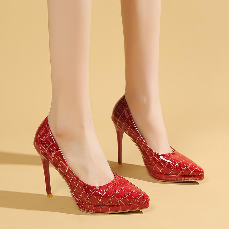 Fashion Women's Fashion Slim Heel Shoes Spring New Pointed Head Shallow Mouth Fine Grain Waterproof Platform Slip-on High Heels