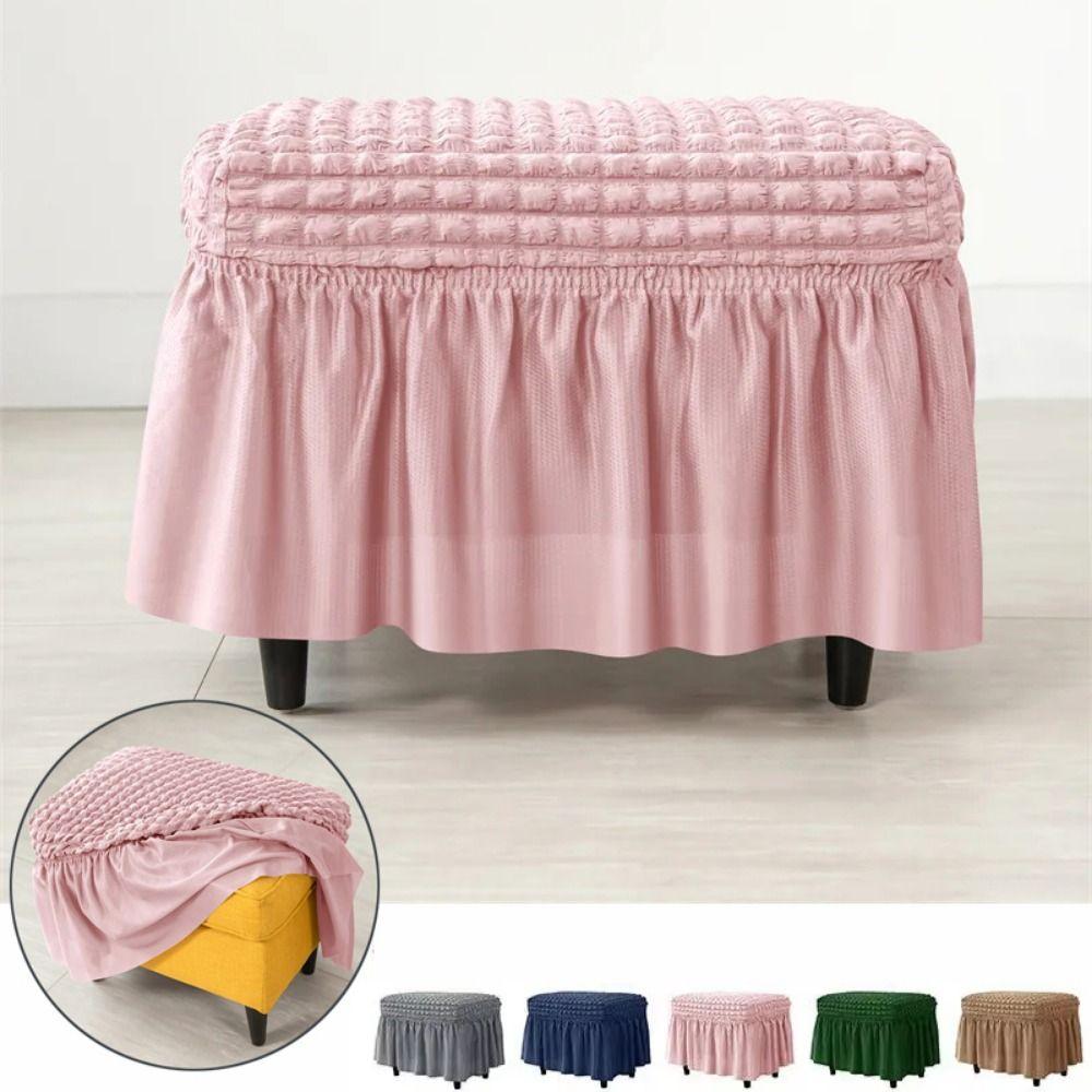 Universal Stool Cover Seersucker Footrest Slipcover Easy Install Ottoman Protector  Dining Room