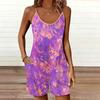 Womens Sleeveless Spaghetti Strap Romper Dyeing and Tie Dyeing Print Pocket Short Jumpsuit