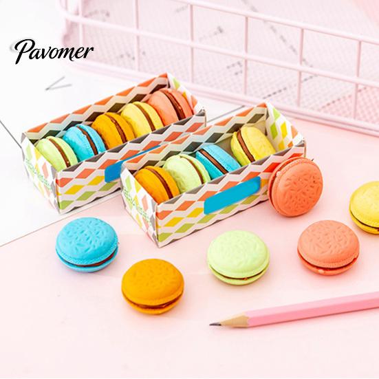 Macaron Eraser Stationery 5Pcs Cookie-Shaped Set Cute Creative Erasers for Kids Students Novelty Dessert Shaped Colorful Pastel Soft Rubber Fun School