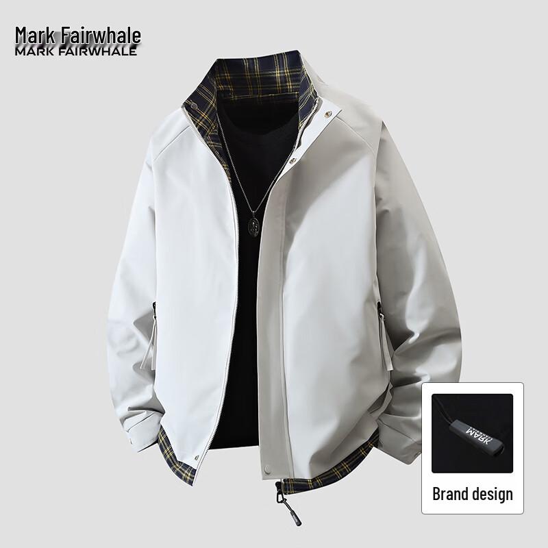 Mark Huafei Men's American Plaid Patchwork Stand Collar Jacket