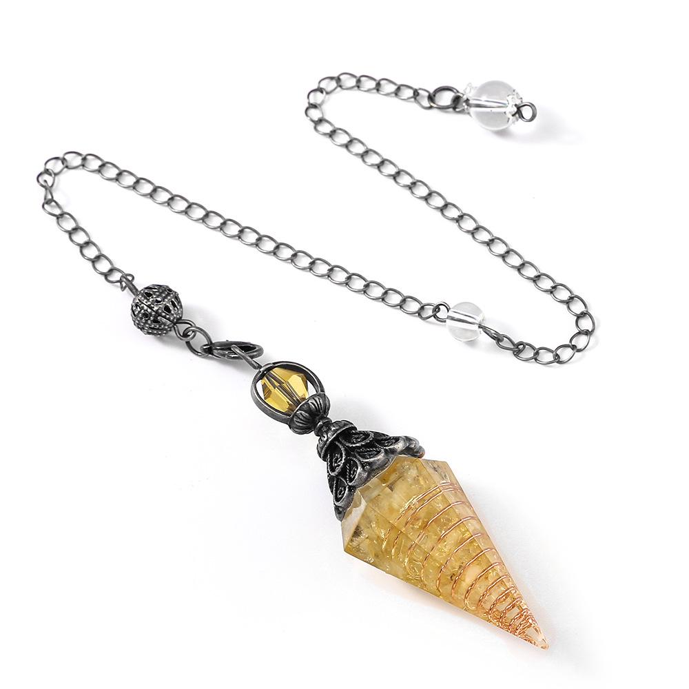 Antique Silver Seven Chakra Crystal Resin Pendulum with Semi-Precious Chips Pendant