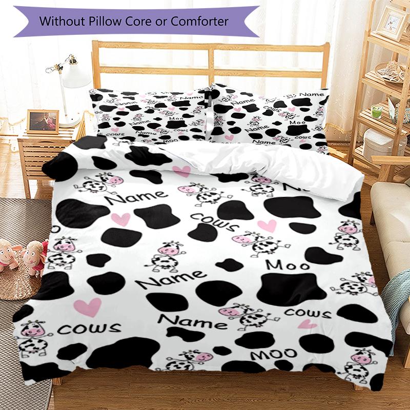 3pcs Custom Name Cow Bedding Set Duvet Cover Closure Includes 1 Duvet Cover & 2 Pillowcases, Soft and Comfortable for All Seasons.