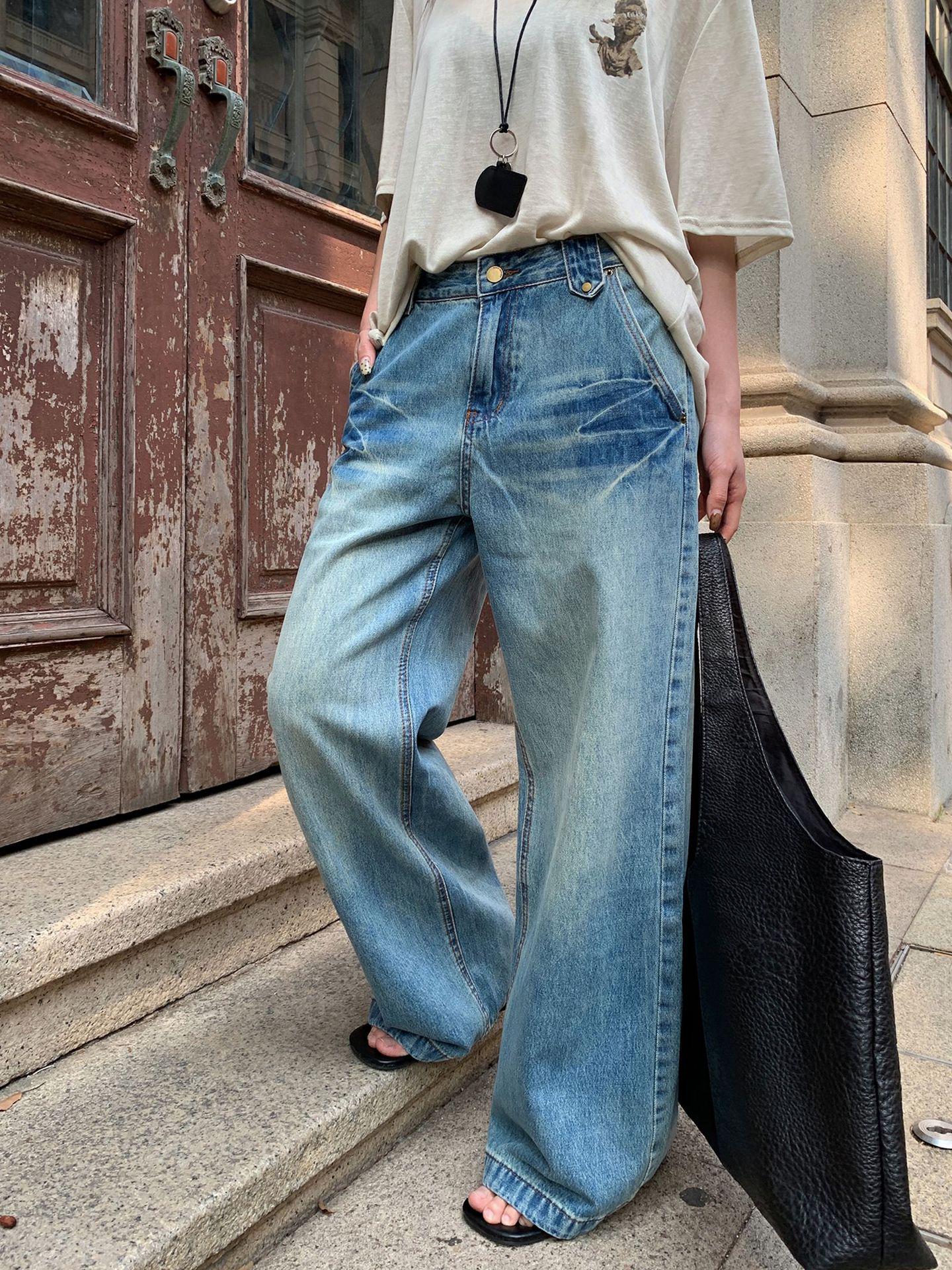 Yuyi 2026 Spring Tie-Dye Slimming Retro Denim Pants for Women, Straight Leg, Style cx8501-7 XL