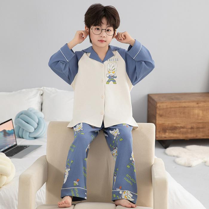 

Children s Cartoon Cotton Pajama Set - Long Sleeve Lapel Cardigan for Spring and Autumn Size 14