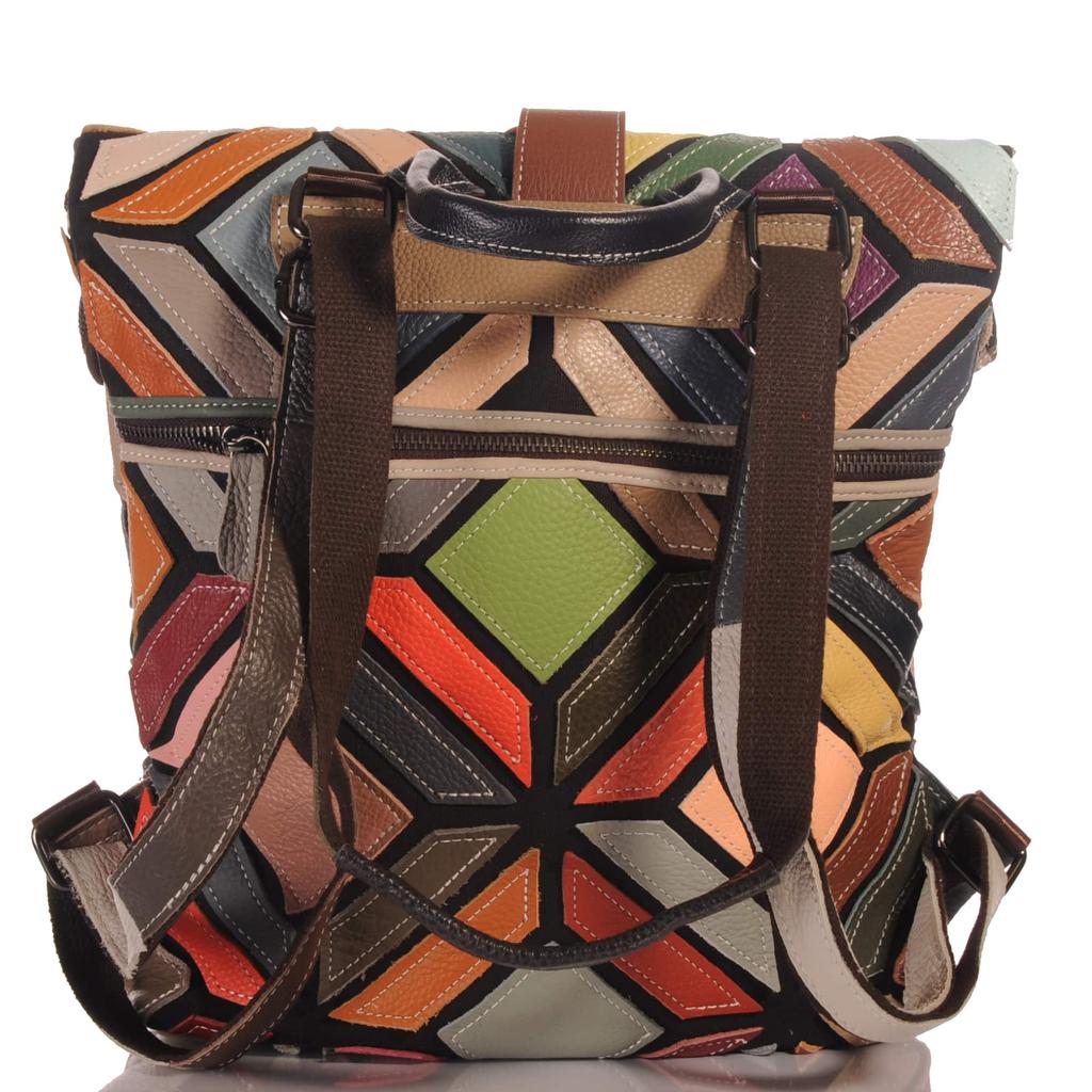Damen Leder Rucksack im geometrischen Patchwork-Design