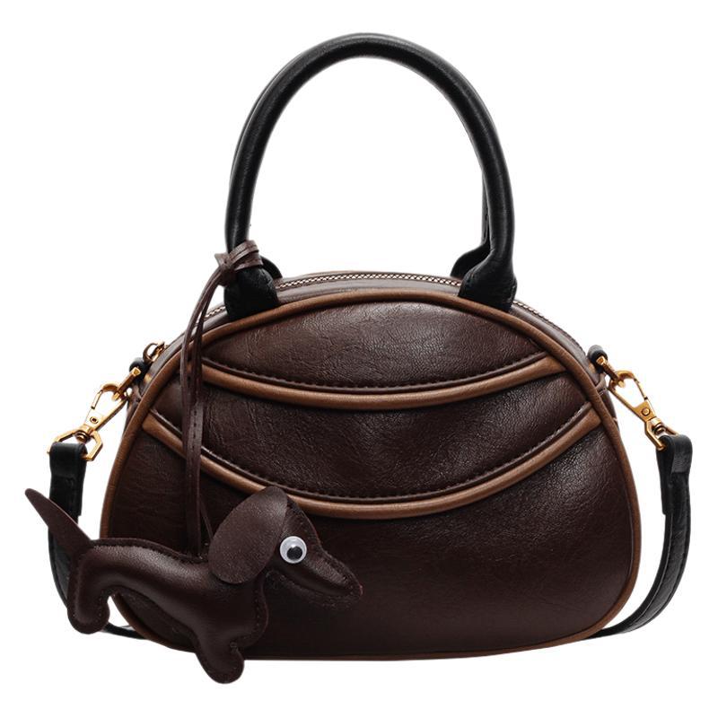 Autumn Texture Hand Bag Women's 2025 New Fashion Retro Contrasting Color Bowling Bag High-end Messenger Bag