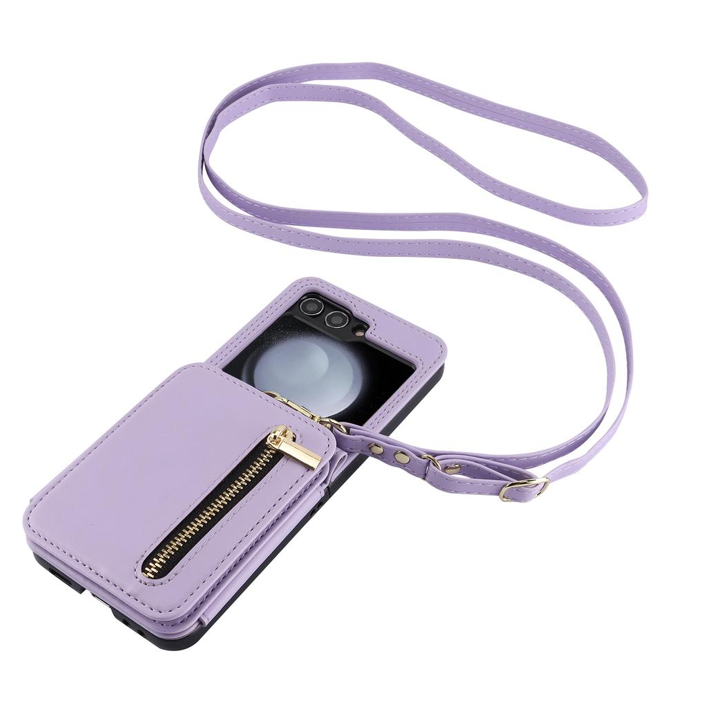 Geldbörse mit Kartenhalter Umhängeband Reißverschluss Ständer Leder Handyhülle für Samsung Galaxy Z Flip3 4 5 6 Schutzhülle