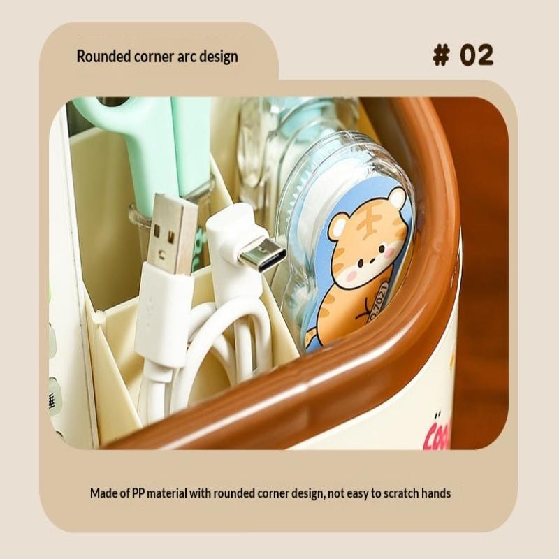 Creative Cartoon Desktop Storage Box Multi Functional Dustproof Space Saving For Student Desk Office