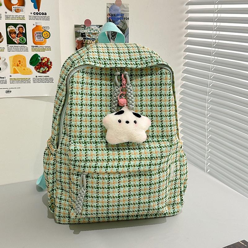 Schoolbag Japanese ins small fresh plaid small schoolbag female college student versatile casual backpack soft sister cute little backpack