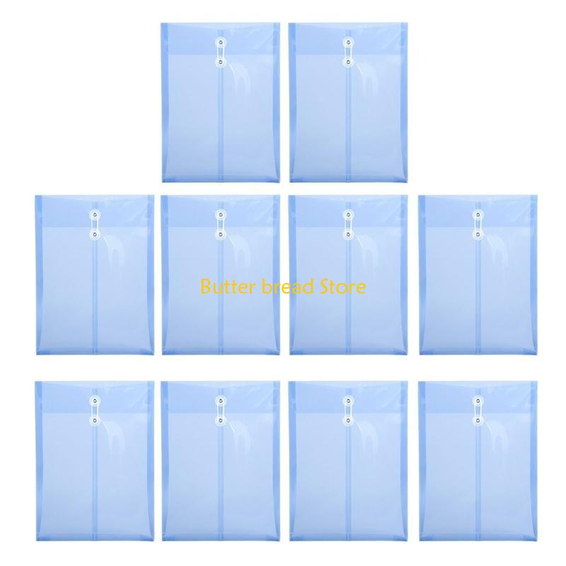 W89C 10Pcs Legal Size File Bag with String Closure, Top Loading Envelopes Clear Folder Document Pouches for Office School синий