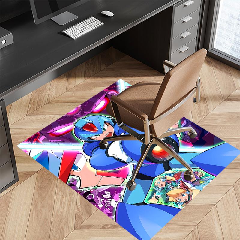 1pc Cartoon Rockman Game Megaman Print Area Rug - Soft, Washable Non-Slip Indoor Mat for Office Chairs, Living Room, Home Office Decorative Rug