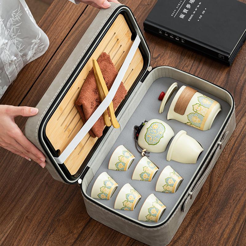 Travel tea set Outdoor portable camping tea drinking equipment Ceramic express cup Office kung fu teapot
