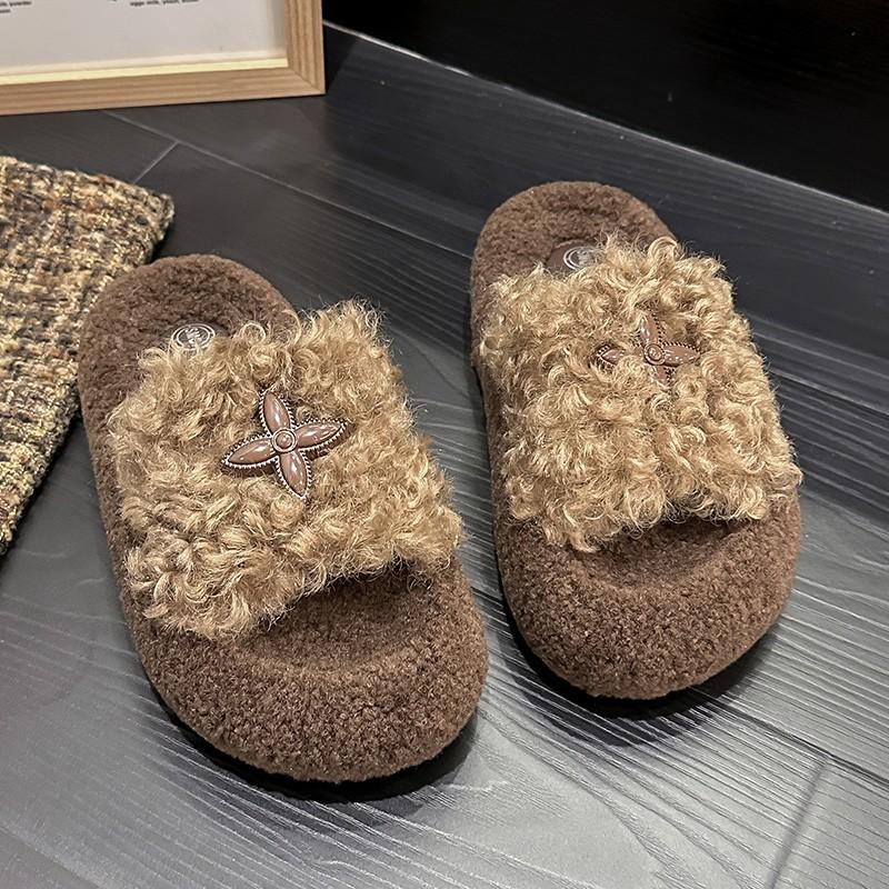 

Fashion Thi Bot Cotton Slippers Women s Home Faionable All-Match Autumn Winter Outdoor Wear Fur Slippers Heel Women s Slippers 35 хаки