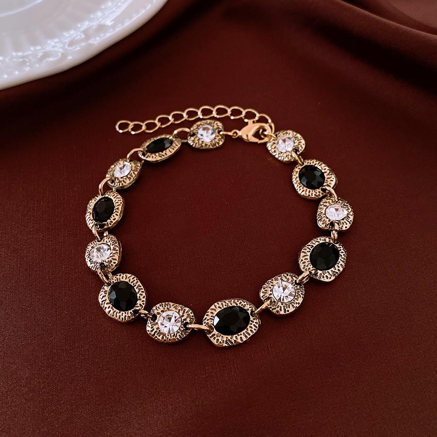 Bracelet à boucle ovale en zircon plaqué or 18 carats - Bijoux de luxe rétro européens et américains