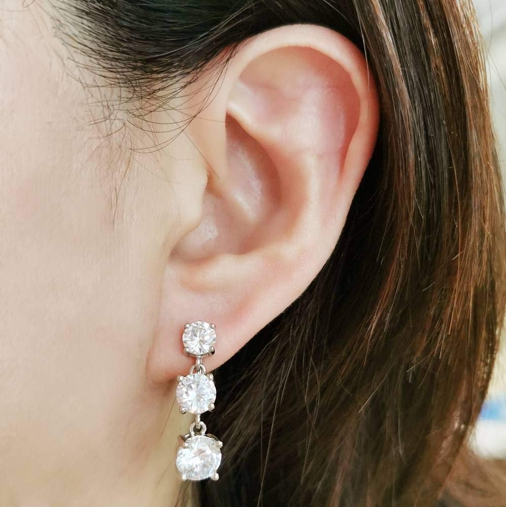by Yumi CZ Highest Quality Zirconia 3 8mm [Produced Katsura] Earrings, Stones, Dangling, Popular, Large, Gorgeous, 6mm, 7mm, (Earrings)