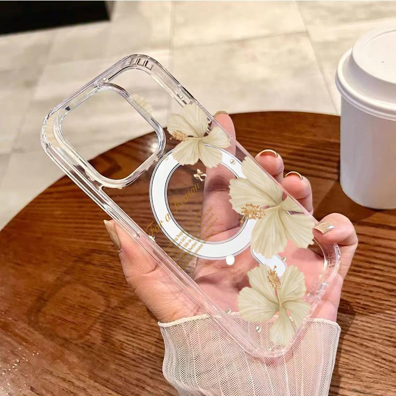 Floral Lily Orchid Pattern Magnetic Phone Case For iPhone 17 Pro 16 15 14 13 12 11 17 Pro Max 7 8 Plus 16E 17 Air Clear Cover