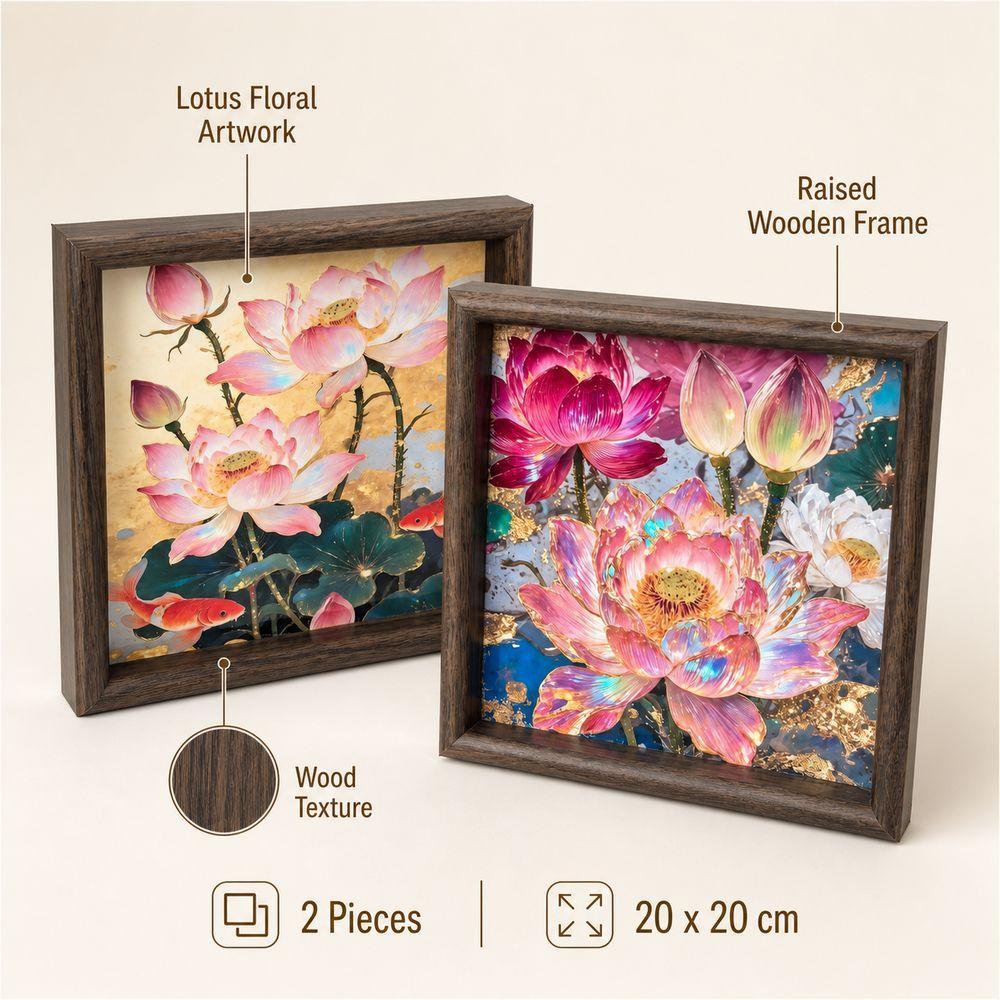 Wooden Lotus Tray Raised Frame Floral Serving Tray for Tabletop Storage Entryway Shelf Home Decor