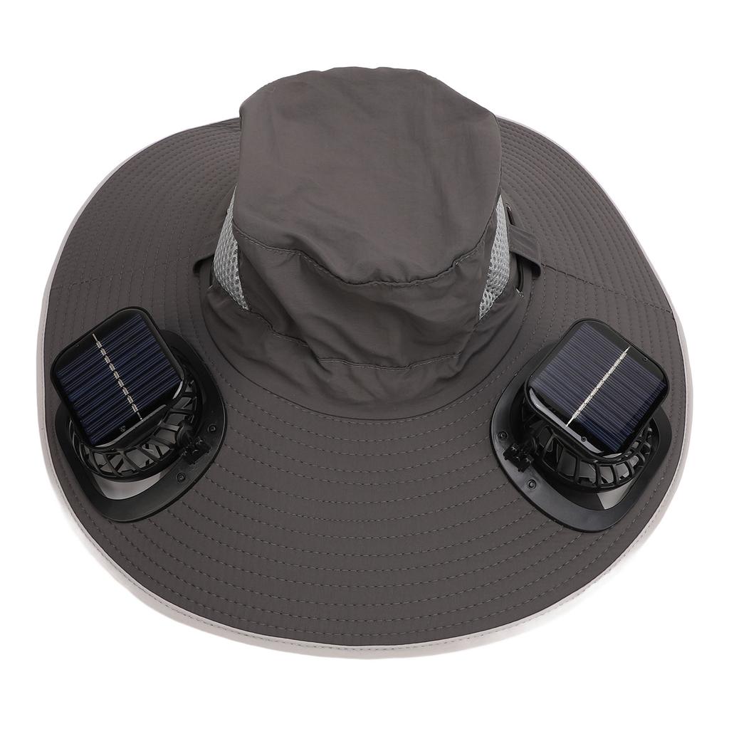 Mens Sun Hat with 2 Solar Fans Nylon UPF50 Wide Brim Fast Drying USB Rechargeable Summer Cooling