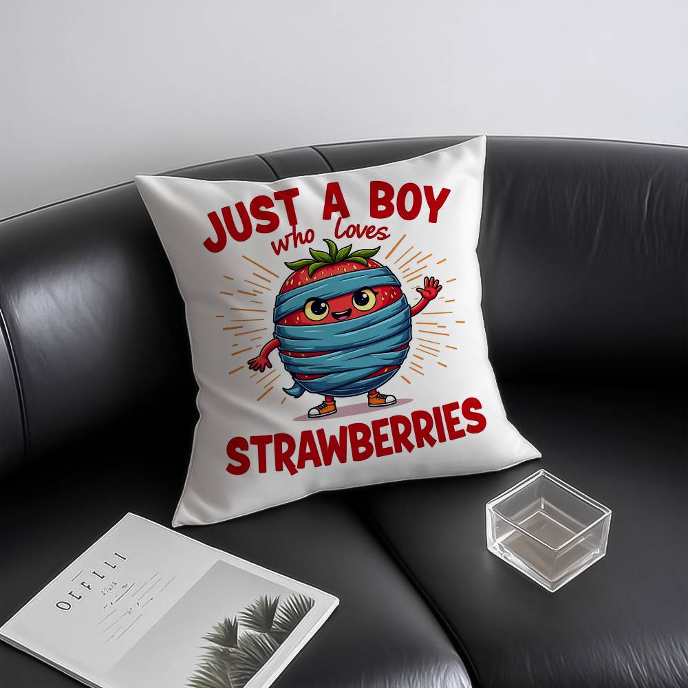 Cute Strawberry Print Pillow Case Anti-dustmite Invisible Zipper Sofa Bed