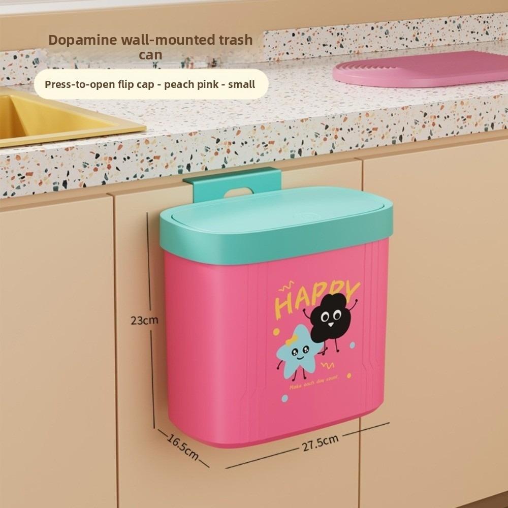 New 2 Type Kitchen Trash Bin Leak-Proof Space-Saving Wall-mounted Trash Can Candy Color with Lid Garbage Can Kitchen Use
