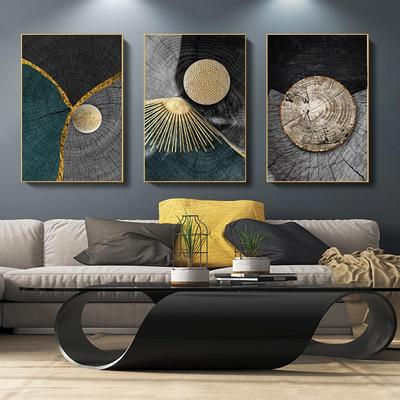 Pintura en lienzo con textura de madera de Dorado Negro abstracto grande, impresión de póster, imágenes artísticas de pared nórdicas modernas para decoración del hogar y sala de estar